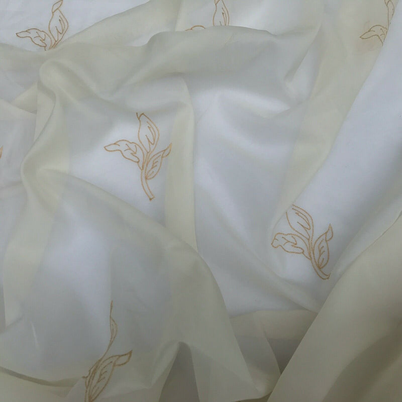 Gold Floral Creme Stickerei Voile Stoff Netz Vorhänge Kleid Fenster Drapieren