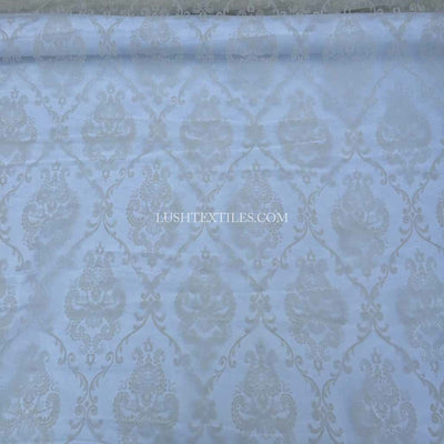 Damask 2 Velvet Flock Organza Net Voile Fabric, Cream - Bull Ring Fabrics