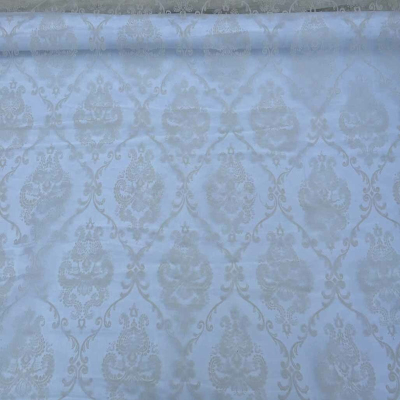 Damask 2 Velvet Flock Organza Net Voile Fabric, Cream - Bull Ring Fabrics