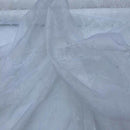 Damask 2 Velvet Flock Organza Net Voile Fabric, White - Bull Ring Fabrics