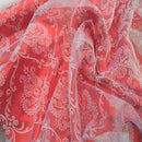 Damask 2 Velvet Flock Organza Net Voile Fabric, White - Bull Ring Fabrics