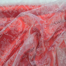 Damask 2 Velvet Flock Organza Net Voile Fabric, White - Bull Ring Fabrics