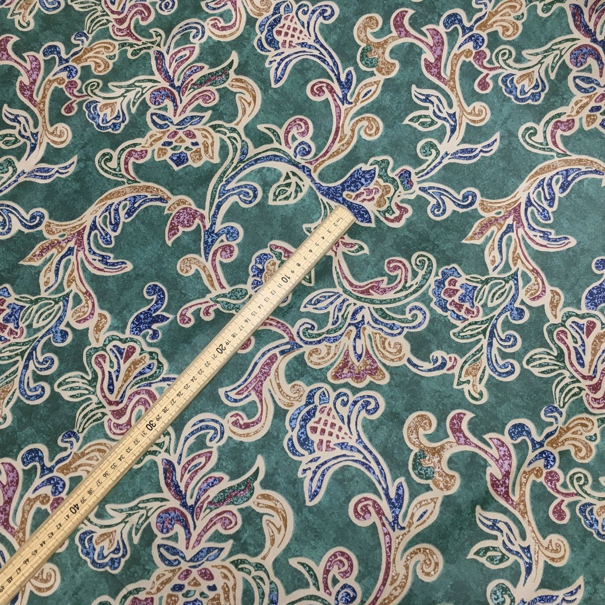 Damask Abstract Vintage Cotton Fabric, Green - Bull Ring Fabrics
