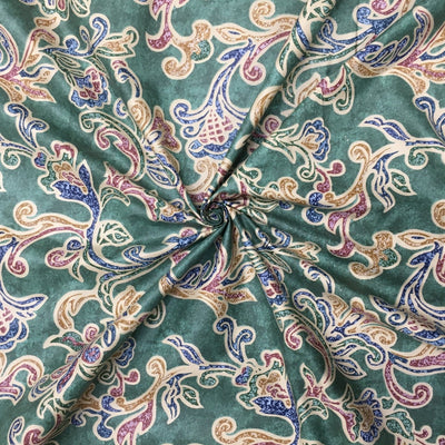Damask Abstract Vintage Cotton Fabric, Green - Bull Ring Fabrics