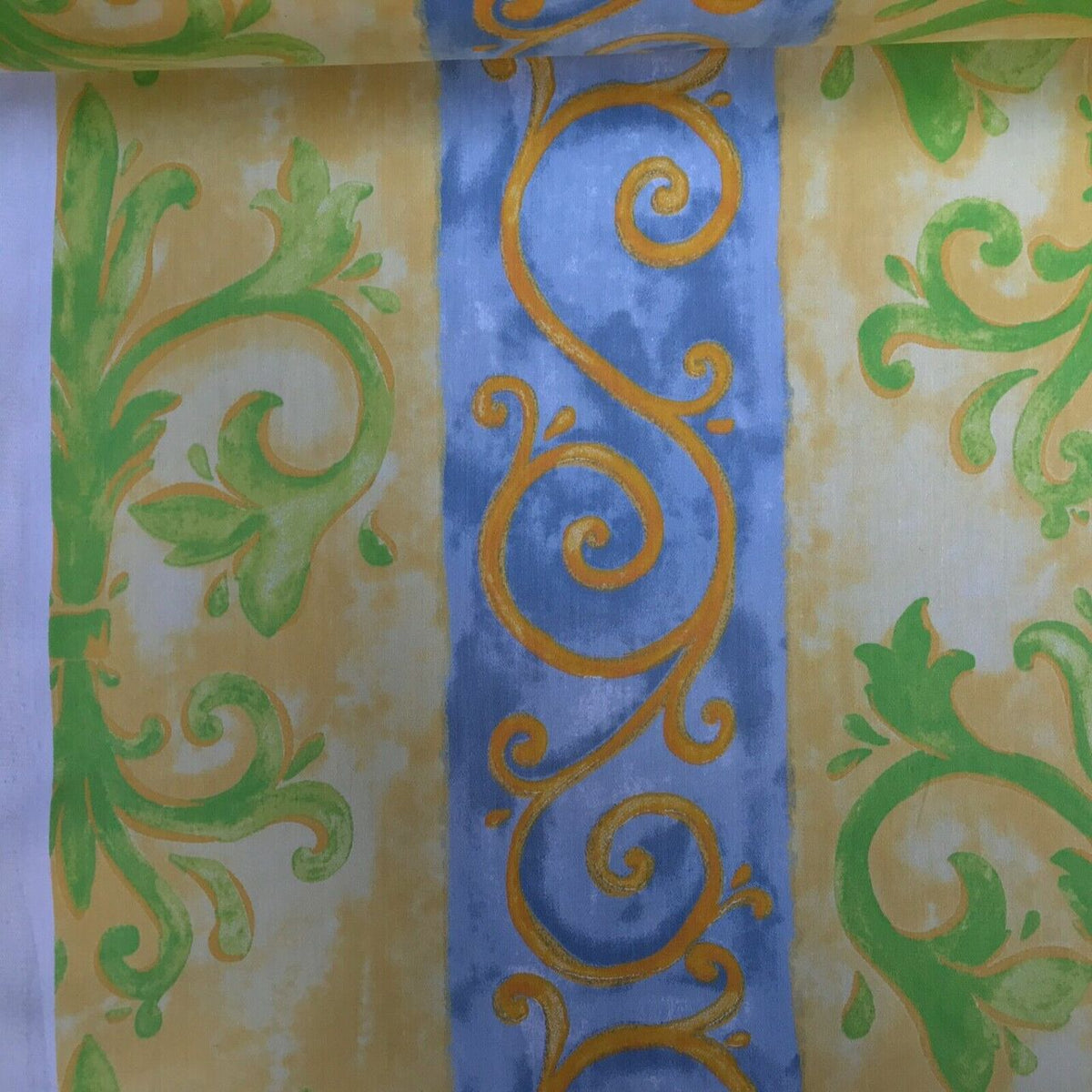 Damask Cotton Vintage Print Fabric, Yellow/Green - Bull Ring Fabrics