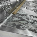 Damask PVC Oilcloth Fabric Embossed Metallic, Silver - Bull Ring Fabrics