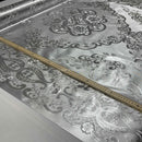 Damask PVC Oilcloth Fabric Embossed Metallic, Silver - Bull Ring Fabrics