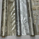Damask PVC Oilcloth Fabric Embossed Metallic, Silver - Bull Ring Fabrics