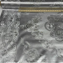 Damask PVC Oilcloth Fabric Embossed Metallic, Silver - Bull Ring Fabrics