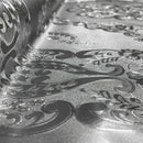 Damask PVC Oilcloth Fabric Embossed Metallic, Silver - Bull Ring Fabrics