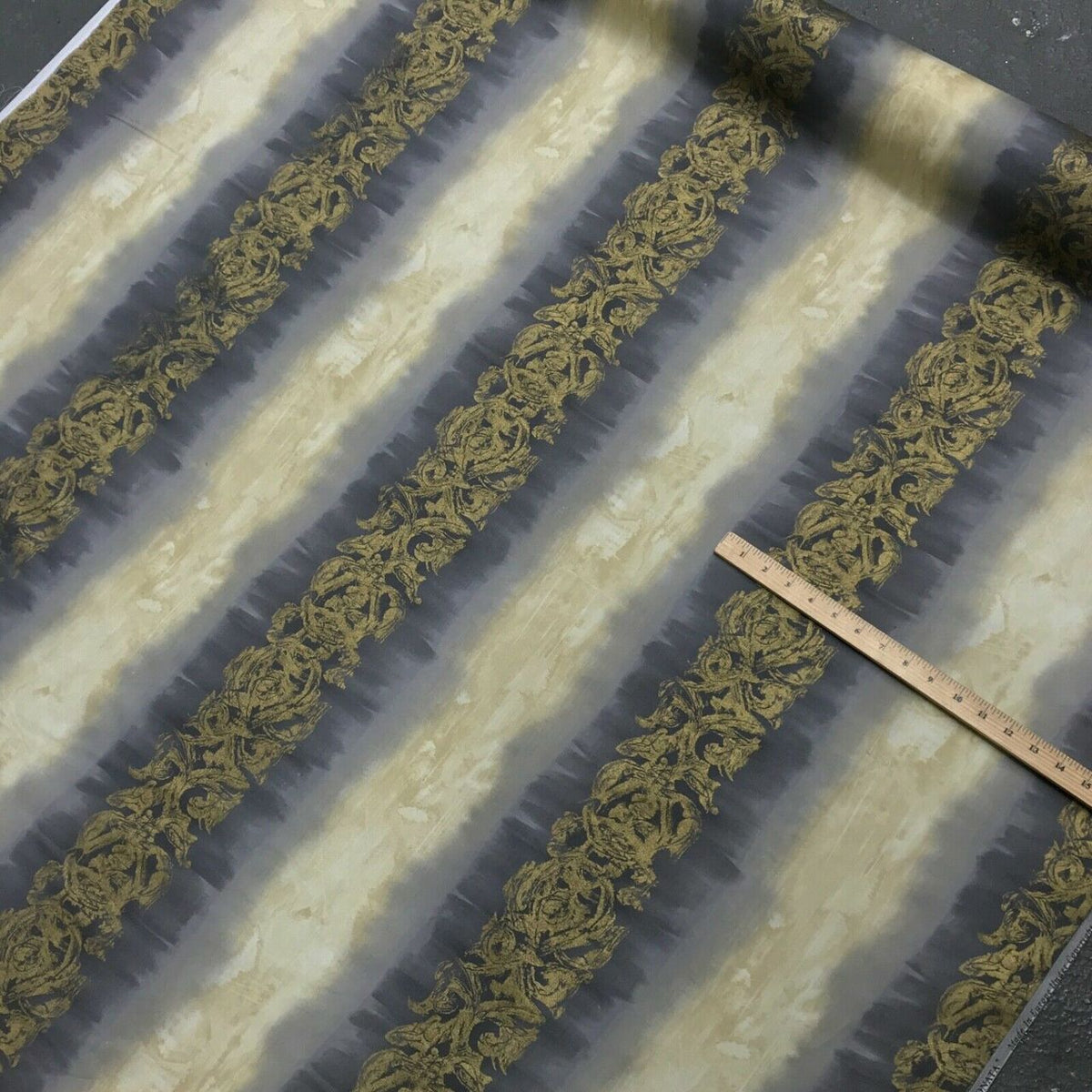 Damask Sonata Striped Vintage Cotton Fabric, Cream/Grey - Bull Ring Fabrics