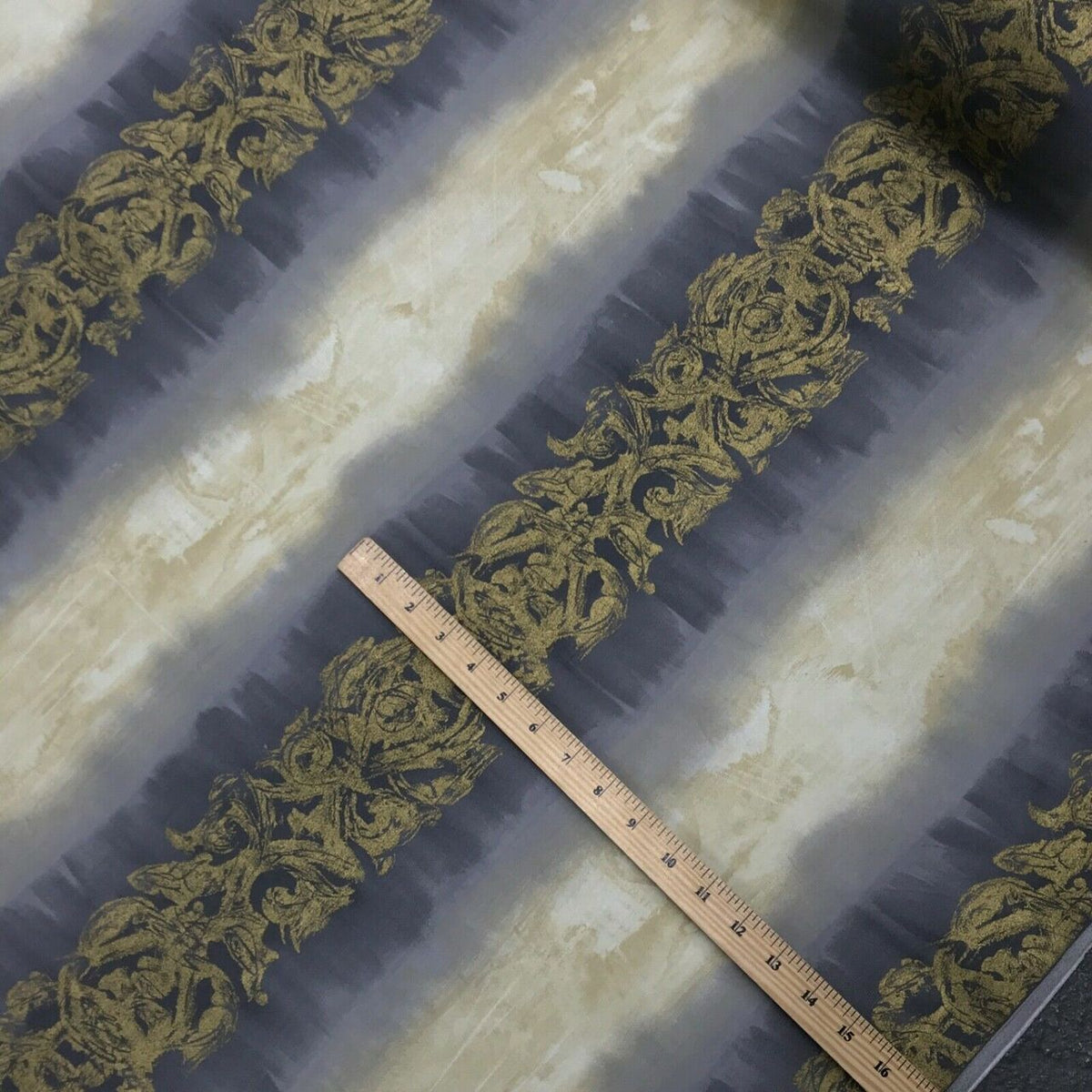Damask Sonata Striped Vintage Cotton Fabric, Cream/Grey - Bull Ring Fabrics