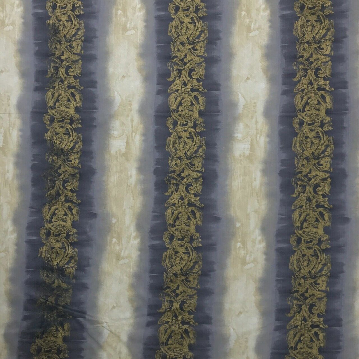 Damask Sonata Striped Vintage Cotton Fabric, Cream/Grey - Bull Ring Fabrics