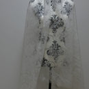 Damask Velvet Flock Organza Net Voile Fabric, White - Bull Ring Fabrics