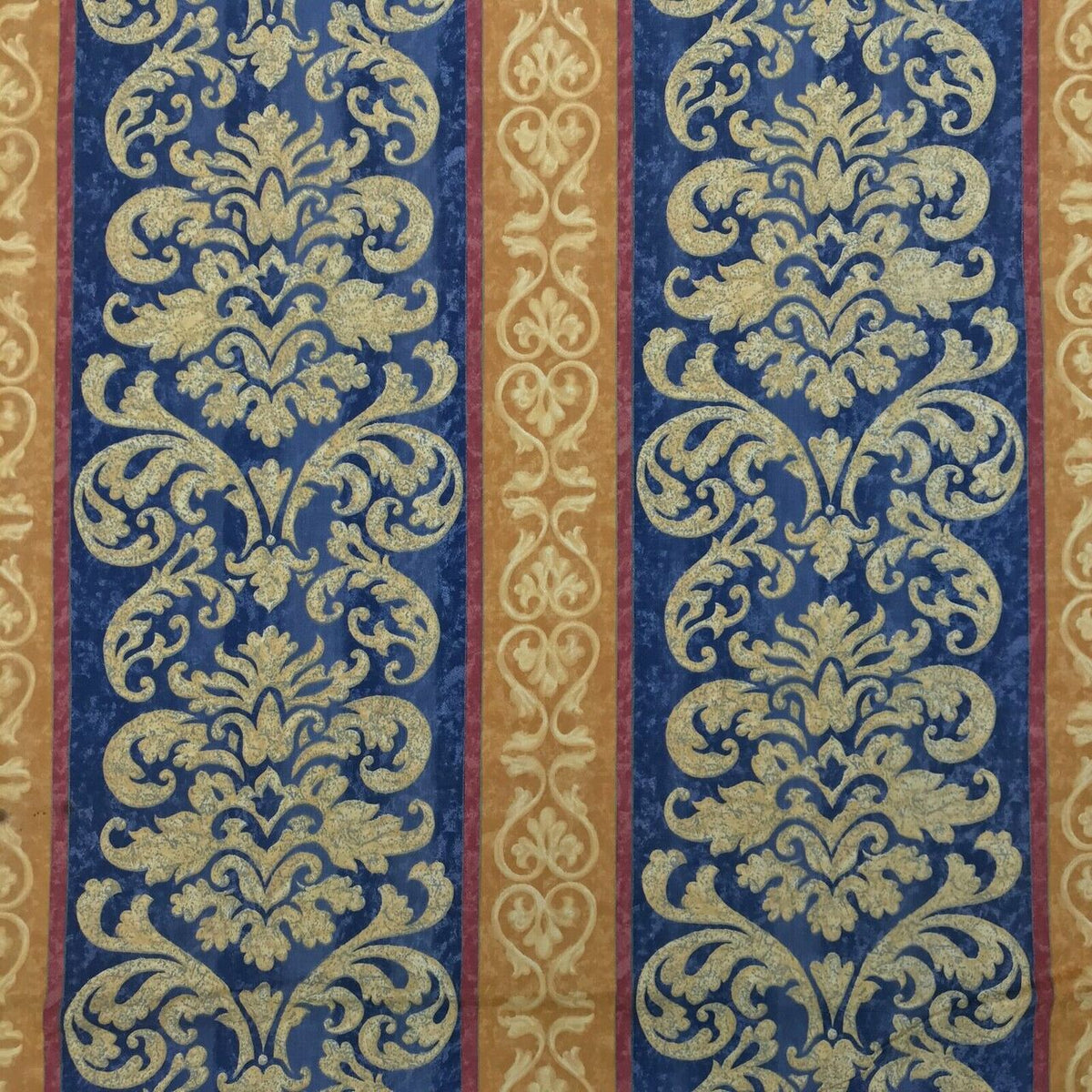 Damask Vintage Cotton Print Craft Fabric, Blue/Gold - Bull Ring Fabrics