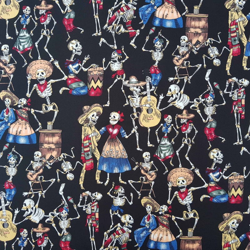 Day Of The Dead Skeletons Cotton Poplin Fabric - Bull Ring Fabrics