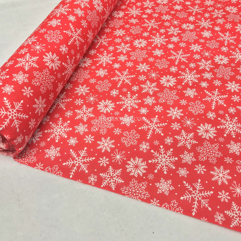 Xmas Snowflakes Christmas Polycotton Fabric, Red