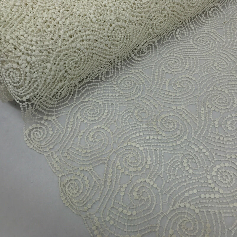 Designer Cream Guipure Lace Bridesmaid Dress Trim Wedding Fabric Summer Skirt - Bull Ring Fabrics