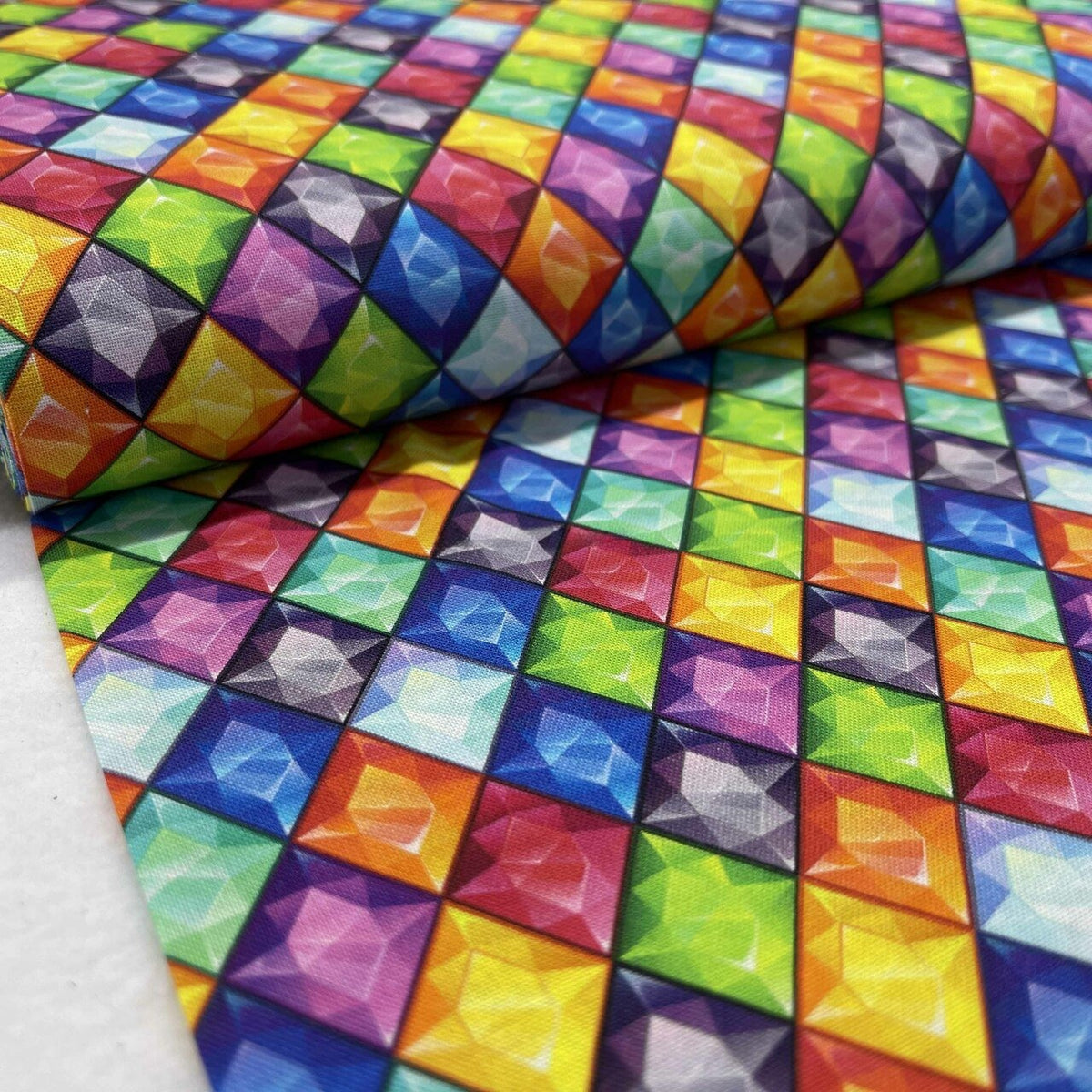 Diamond Jewels Print 100% Cotton Craft Fabric 54", Rainbow Geometric Gem - Bull Ring Fabrics