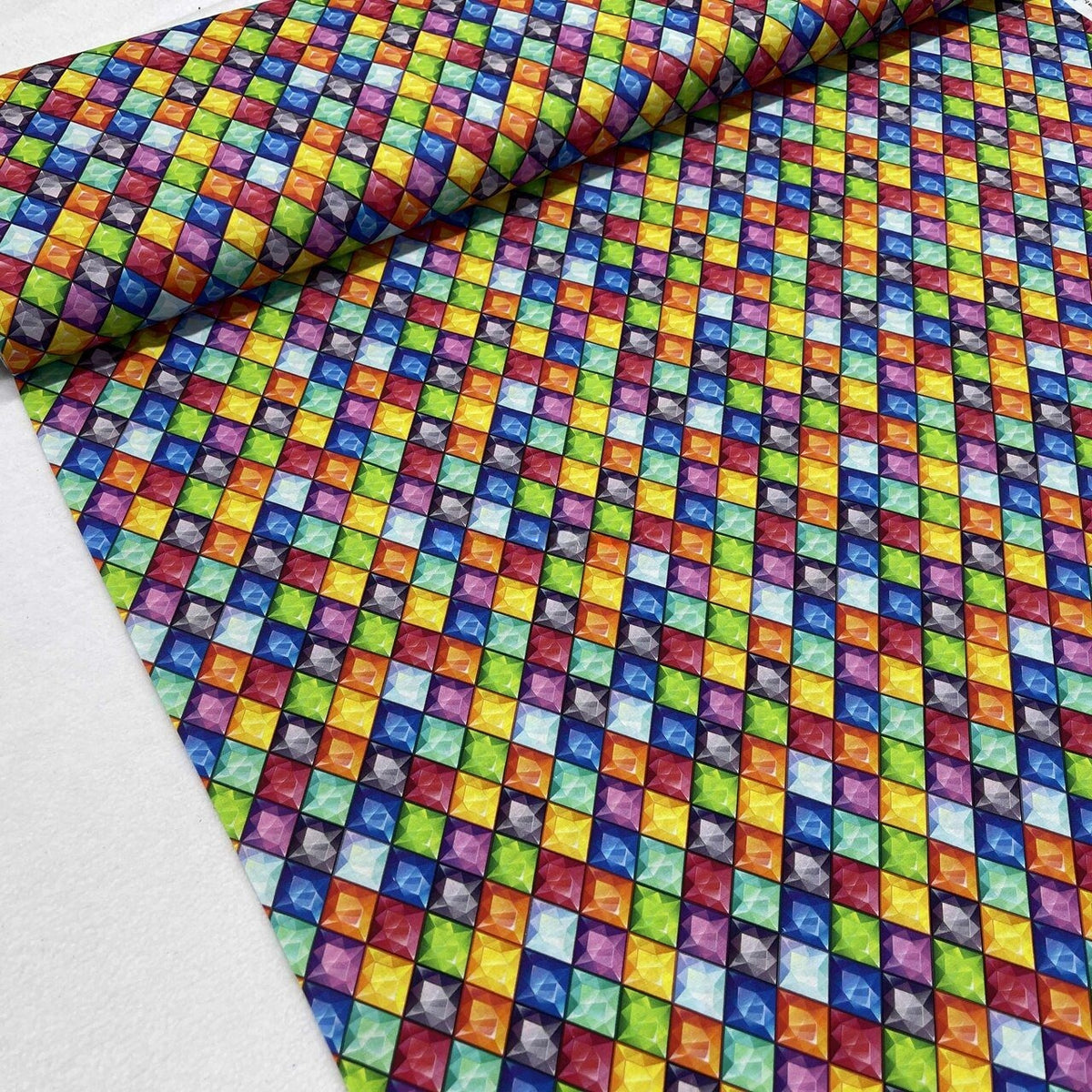 Diamond Jewels Print 100% Cotton Craft Fabric 54", Rainbow Geometric Gem - Bull Ring Fabrics