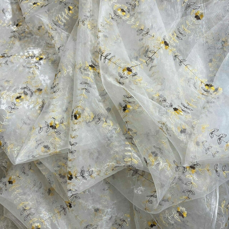 Diamonds Embroidery Organza Voile Draping Fabric 60", Ivory - Bull Ring Fabrics