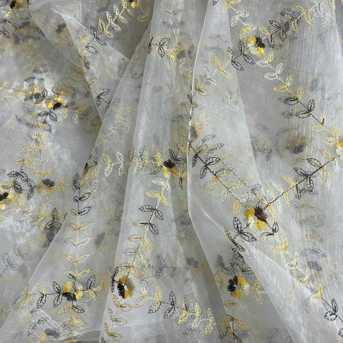 Diamonds Embroidery Organza Voile Draping Fabric 60", Ivory - Bull Ring Fabrics