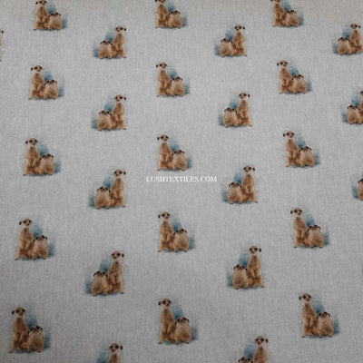 Digital Cotton Animal Linen Fabric, Meerkat - Bull Ring Fabrics