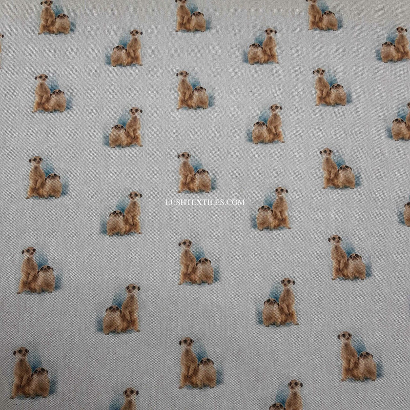 Digital Cotton Animal Linen Fabric, Meerkat - Bull Ring Fabrics