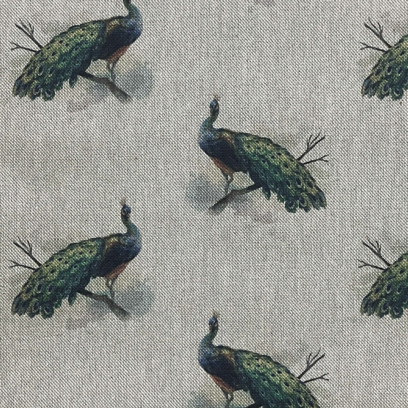 Digital Cotton Animal Linen Fabric, Peacocks - Bull Ring Fabrics