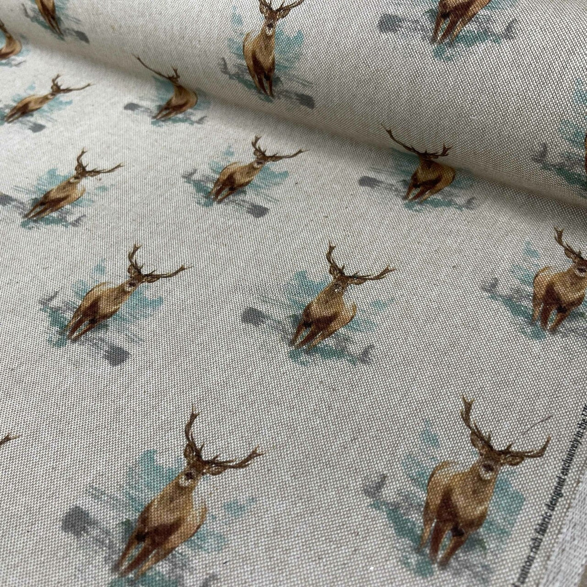 Digital Cotton Animal Linen Fabric, Stags - Bull Ring Fabrics