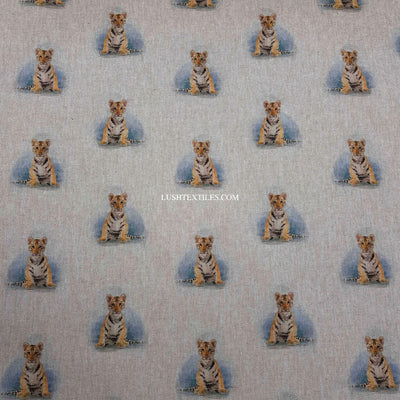 Digital Cotton Animal Linen Fabric, Tiger Cubs - Bull Ring Fabrics