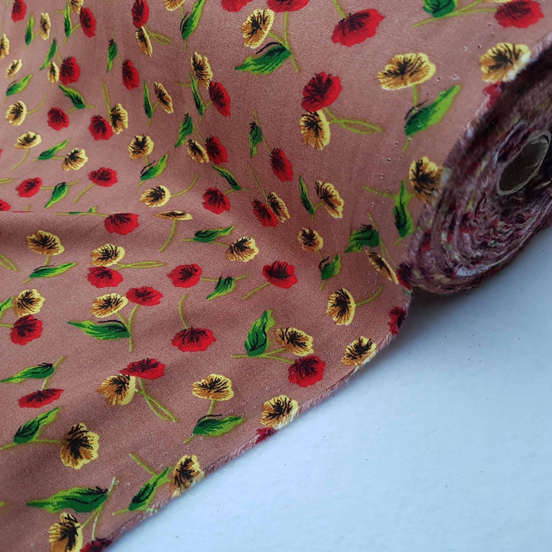 D'Lush Poppy Viscose Summer Dress Fabric 60", Brown - Bull Ring Fabrics
