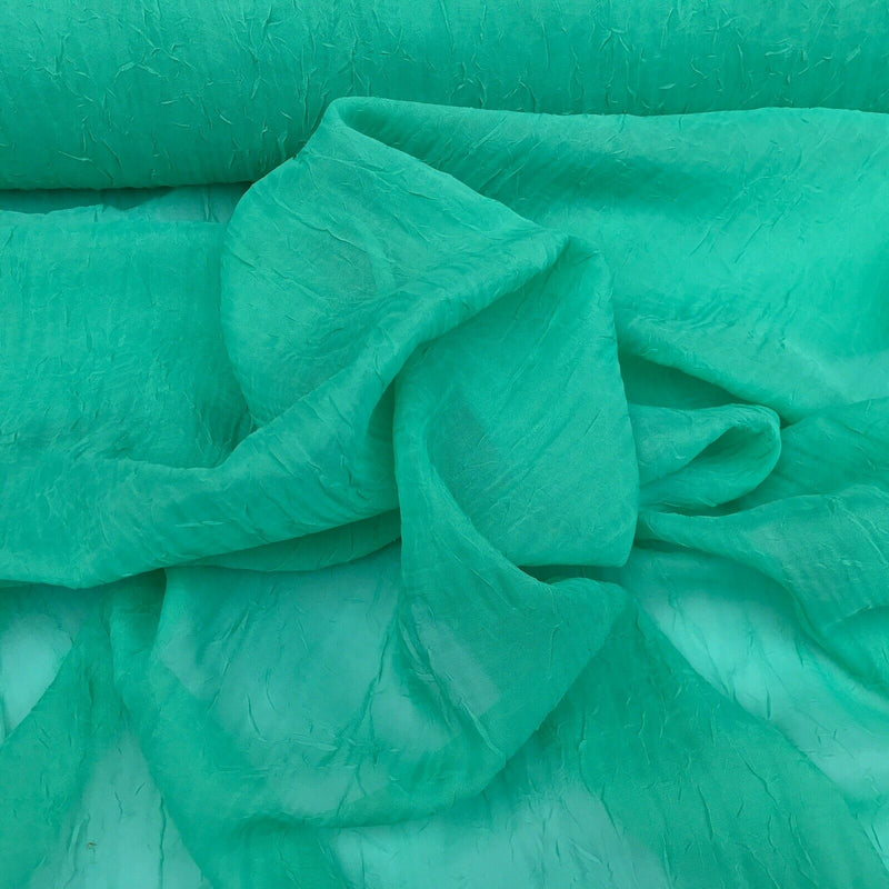 Draping Voile Green Crinkle Look Voile Sheer Dress Fabric Net Curtains Dolls Toy - Bull Ring Fabrics