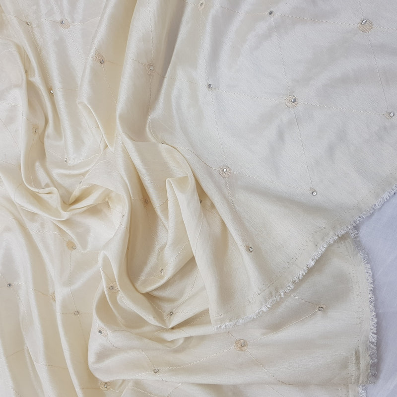 Diamante Diamond Taffeta Fabric, Cream