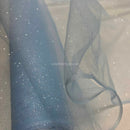 Stardust Soft Veiling Tulle Sparkle Glitter Net Fabric, Sky Blue