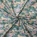 Damask Abstract Vintage Cotton Fabric, Green