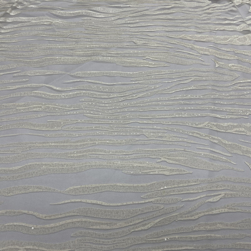 Chantilly Striped Sequin Lace Dress Fabric, Ivory