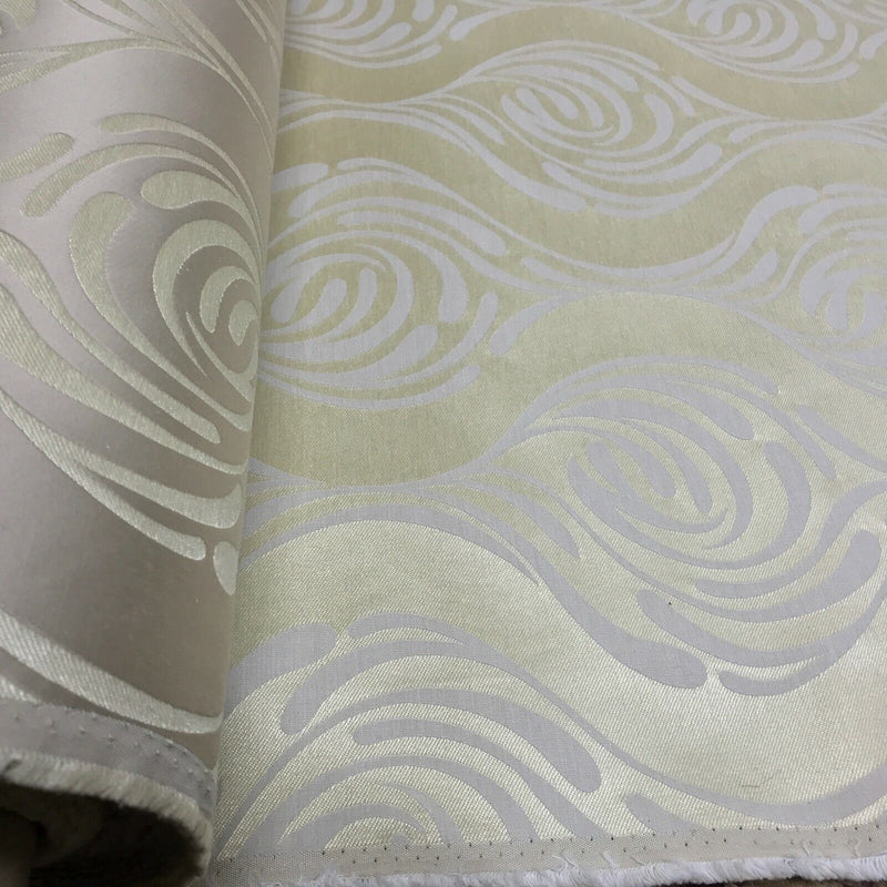 Cream Damask Upholstery Fabric 140cm, Beige