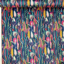 Botanical Digital Print Plush Velvet Curtain Fabric, Navy