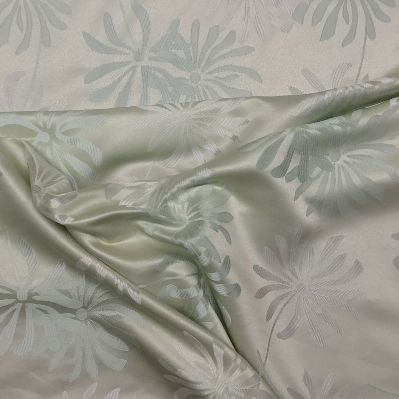 Cream & Green Floral Flowers Curtain Brocade Fabric 140cm