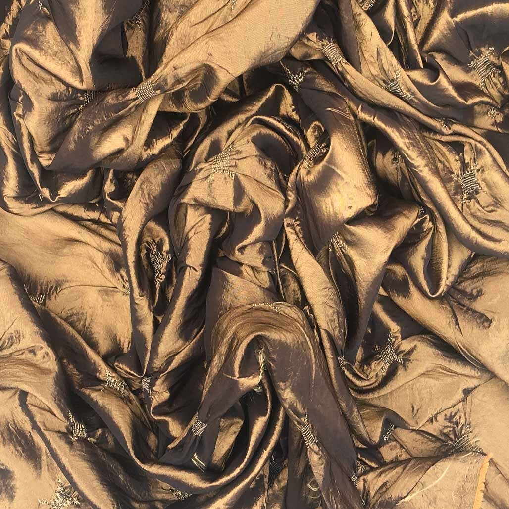 Elasticated Ribbon Taffeta Fabric, Brown - Bull Ring Fabrics