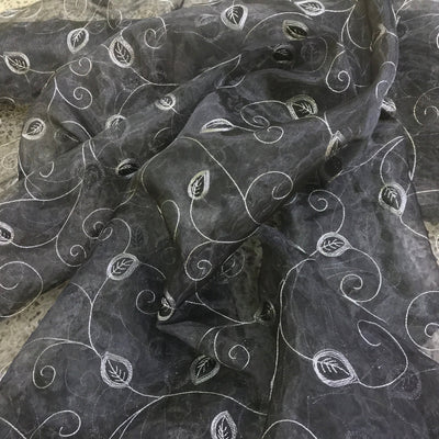 Embroidered Pacific Voile Organza Fabric, Black - Bull Ring Fabrics