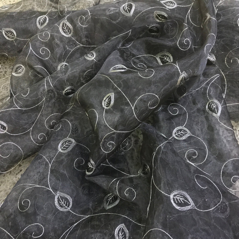 Embroidered Pacific Voile Organza Fabric, Black - Bull Ring Fabrics