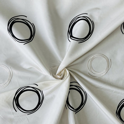 Embroidery Circles Silk Taffeta Fabric, Cream - Bull Ring Fabrics