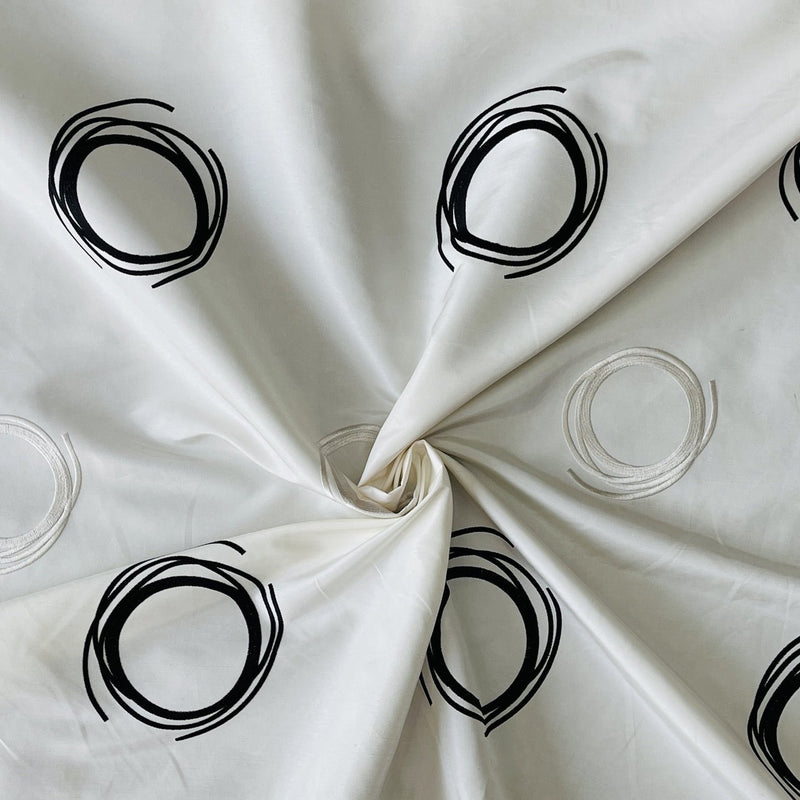 Embroidery Circles Silk Taffeta Fabric, Cream - Bull Ring Fabrics