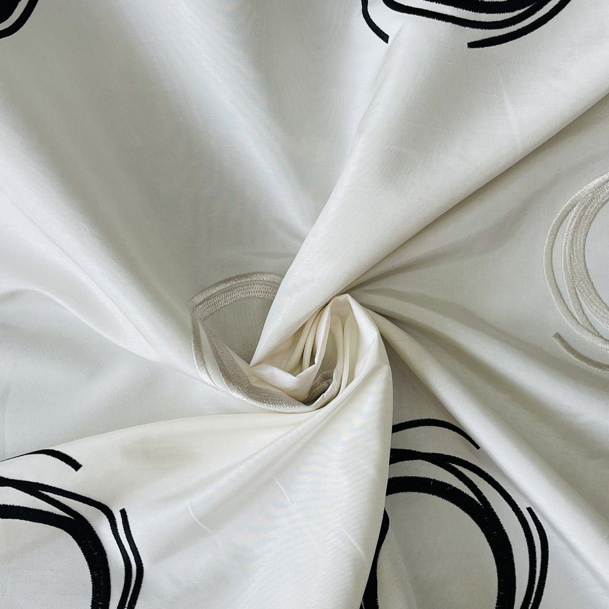 Embroidery Circles Silk Taffeta Fabric, Cream - Bull Ring Fabrics