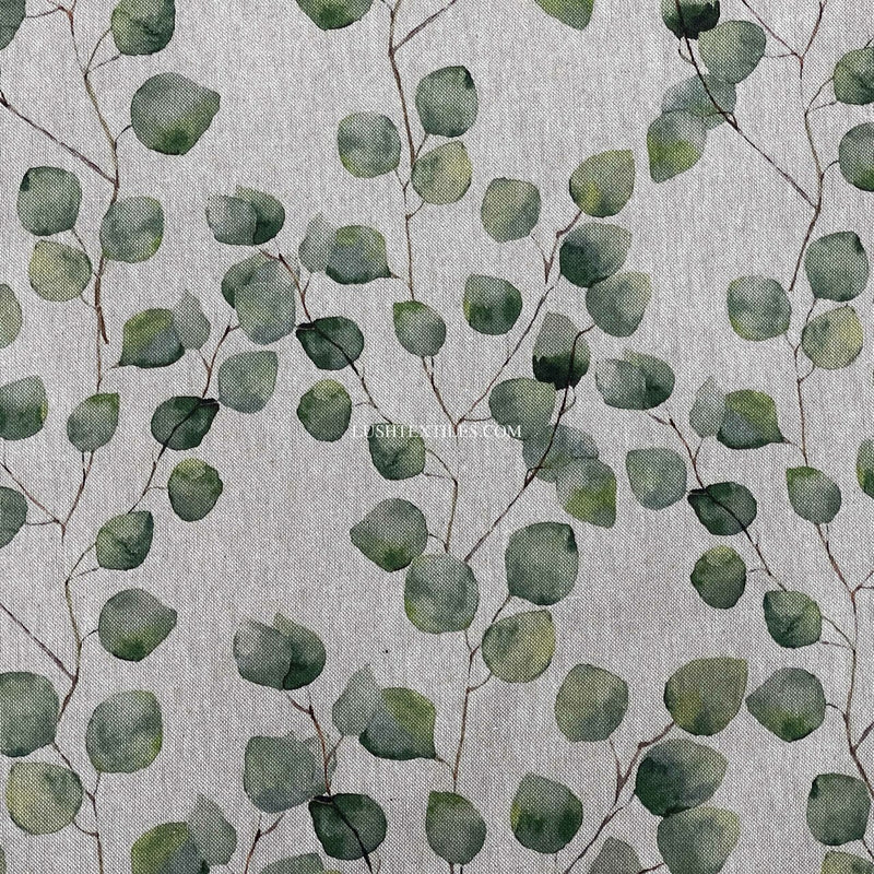 Eucalyptus Tree Green Beige Linen Curtain Upholstery Fabric - Bull Ring Fabrics