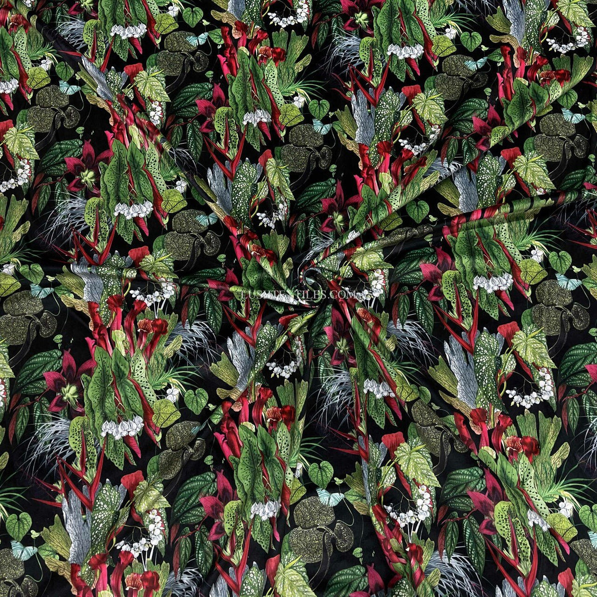 Exotic Digital Print Plush Velvet Curtain Fabric, Black - Bull Ring Fabrics