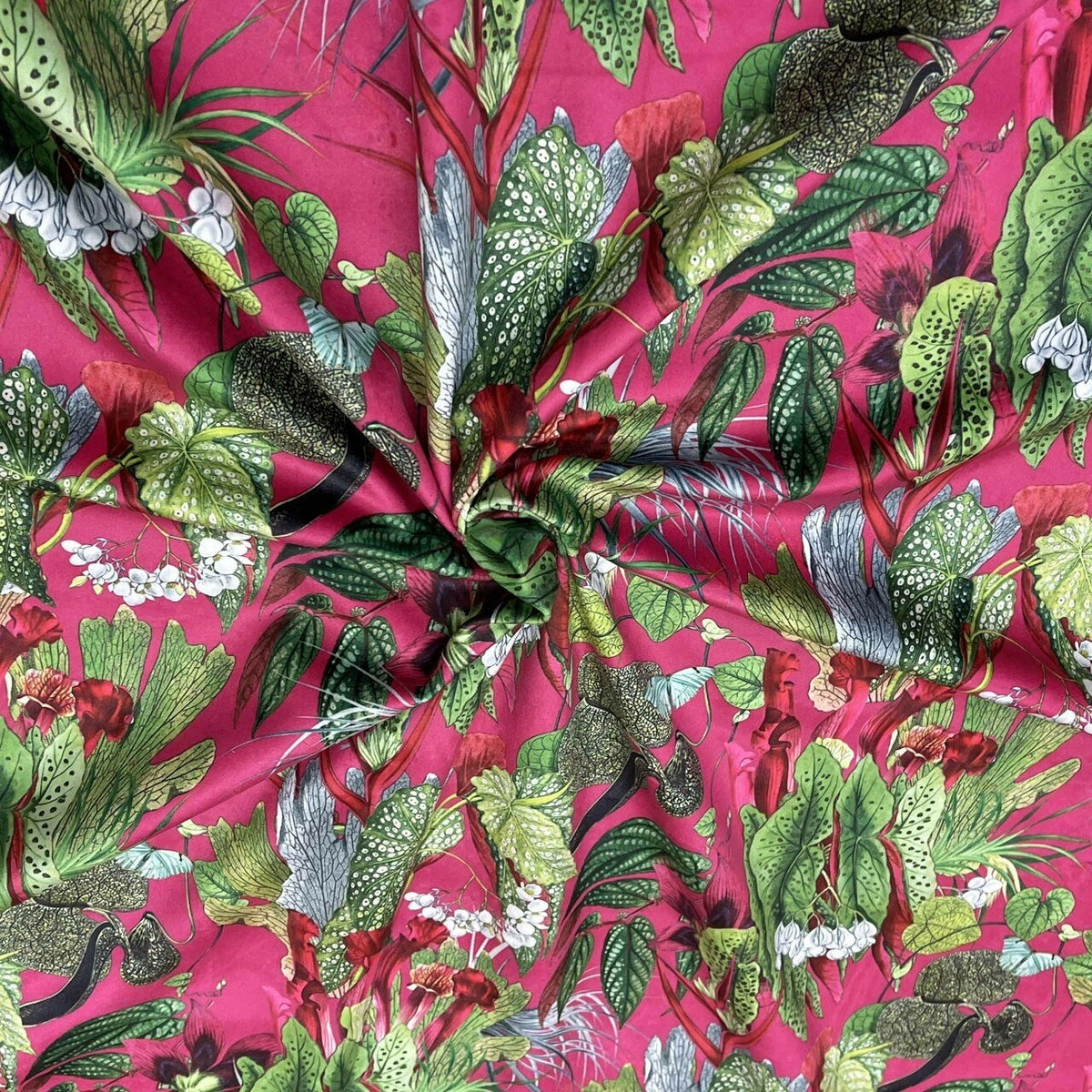 Exotic Digital Print Plush Velvet Curtain Fabric, Cerise - Bull Ring Fabrics