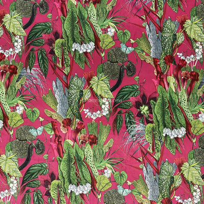 Exotic Digital Print Plush Velvet Curtain Fabric, Cerise - Bull Ring Fabrics